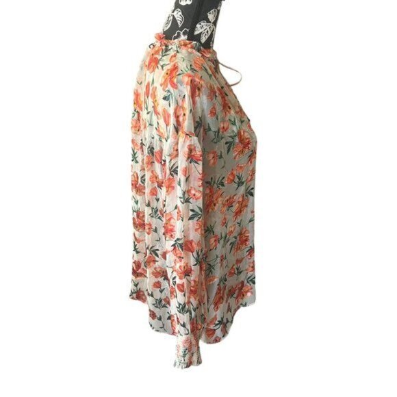Alice and Olivia Floral Womens Silk Shirt Top Blouse Orange Peach Long Sleeve SM - Picture 2 of 7